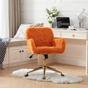 [Bellemave]Furniture Office Chair,Artificial rabbit hair Home Office Chair with Golden Metal Base,Adjustable Desk Chair Swivel Office Chair,Vanity Chair