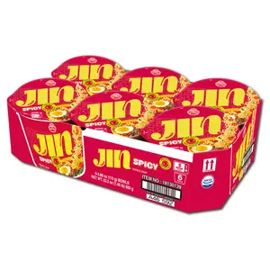 OTOKI Jin Ramen Spicy Bowl Food - Authentic Korean Chewy Instant Noodles, 13-Hour Simmered Beef Bone Broth, Bold Fiery Flavor, Microwave/Hot Water Prep, Ready in 5 Minutes, 3.88 oz (Pack of 6)