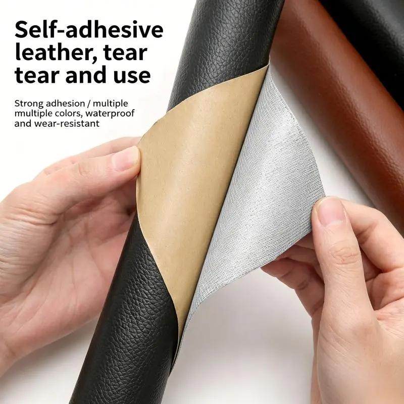 Leather Repair Patch Self Adhesive(10cmX500cm/20cmX500cm) Leather Stickers for Car Seats Black Faux Leather Fabric for Upholstery Vinyl Seat Tape for Furniture, Couch Patch Kit for Cars Interior