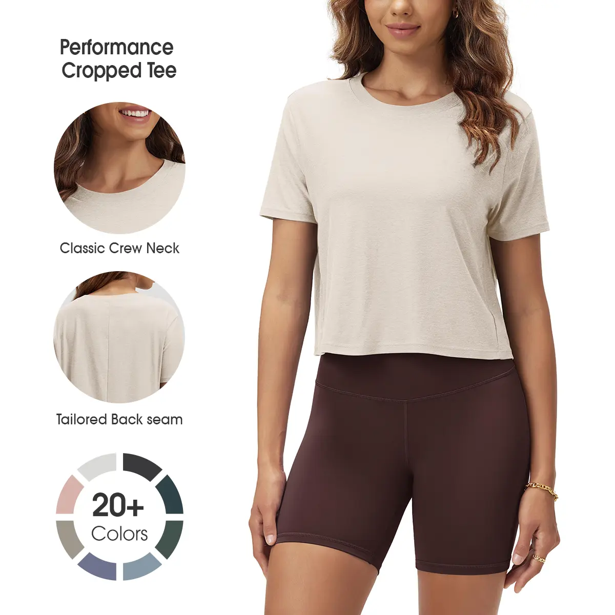 ODODOS Women's Performance Cropped Tee odSTRATUM Tech Ultra Soft UPF 50+ Quick-Dry Crew Neck T-Shirt for All-Day Comfort summerwins Outfit Jersey