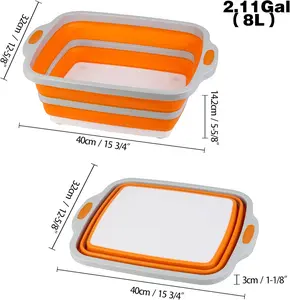 Collapsible Cutting Board with Container, Foldable BBQ Prep Tub, Sapce Saving Dish Basin for Kitchen, Camping, Picnic, Vegetable and Fruit, 2.11 Gal / 8L Portable Sink