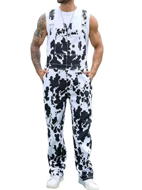 OeyFnbmO Halloween Men‘s Cow Print Overalls Fall Animal Pants Winter Jumpsuit Bibs Coveralls Country Western Cowboy Outfits Farm Workwear Menswear Womenswear