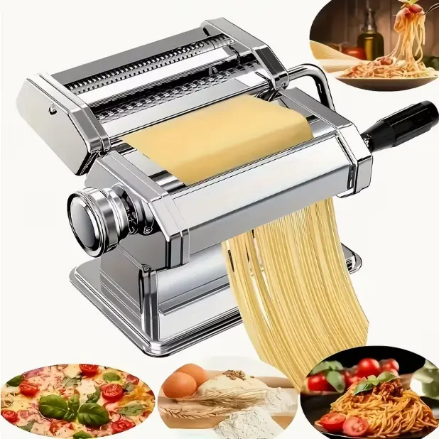Mini Manual Pasta Maker Machine, Stainless Steel Pasta Roller and Cutter Adjustable Thickness Settings, Dual Width Noodle Maker for Pasta, Spaghetti, Fettuccine, Lasagna Kitchen Tool, Perfect For Pasta Lovers