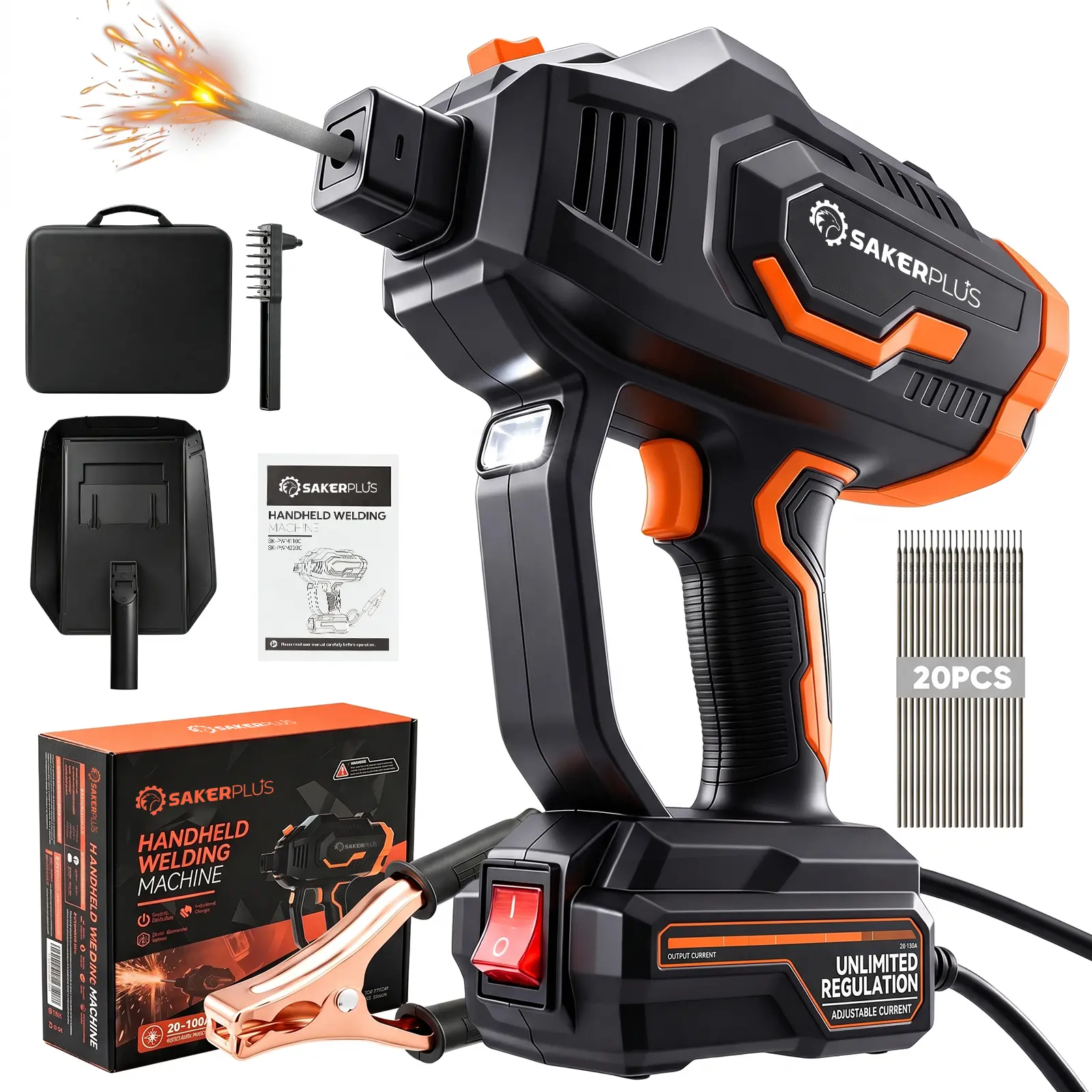 Saker 110V Portable Handheld Welder, 130A Max ARC Welding Machine Gun with LED Display, IGBT Inverter Mini Stick Welder Kit with Helmet for DIY Home, Garage & Auto Metal Repair