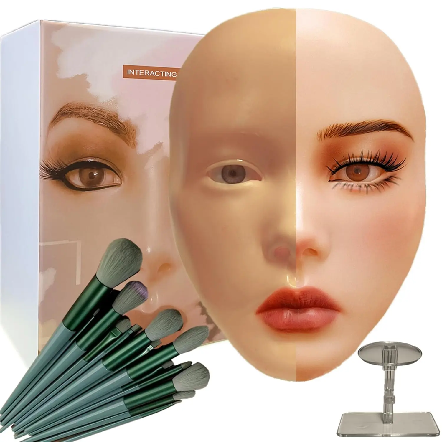 3D Makeup Practice ,  Mannequin  For Makeup,   Full Makeup Mannequin  With Stand And Brush Set, Eye Shadow Makeup  Board, Emerging Makeup Artist, Girl'S