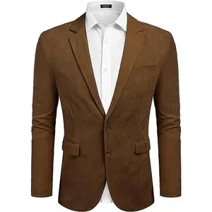 Coofandy Men's Casual Corduroy Blazer, Classic Fit 2-Button Sport Coat, Fashion Notch Lapel, Long Sleeve Vintage Menswear Jacket with Pockets, Slim Fit Small Tops