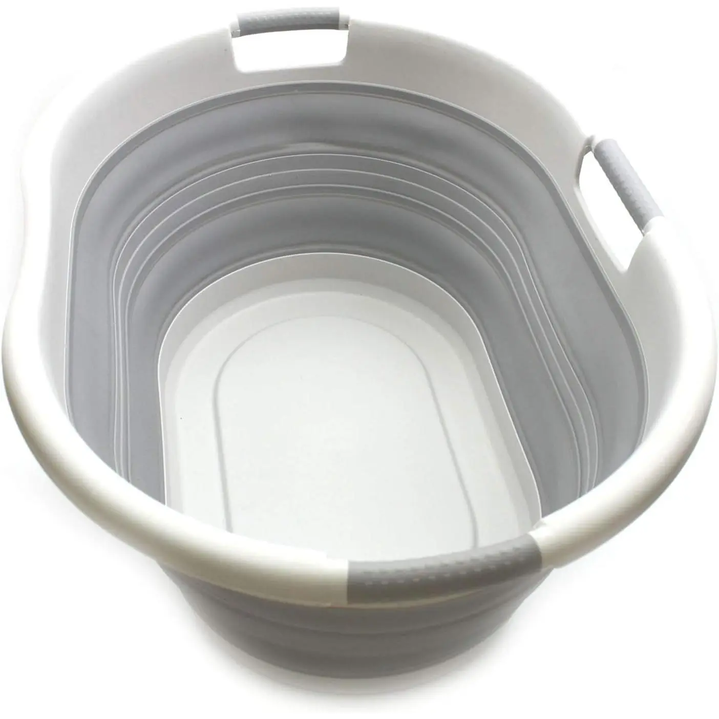 57L (15 Gallons) Collapsible 3-Handled Plastic Laundry Basket - Oval Tub - Portable Washing Tub-Space Saving Laundry Hamper, Water Capacity 44L / 11.6 Gallon (1, Grey)