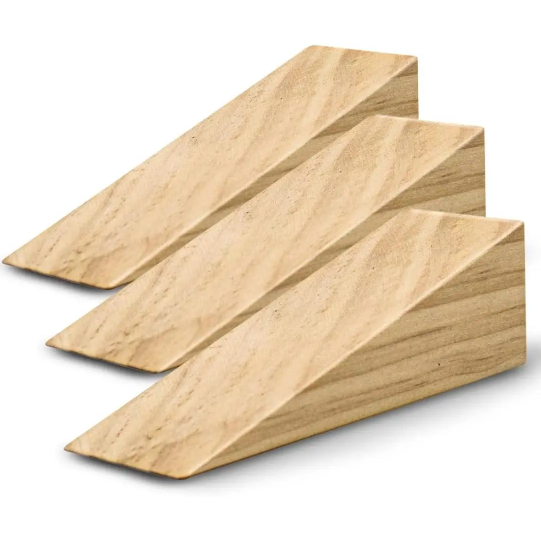 Wooden Door Stoppers - Handmade  Wood Door Wedge - Home Security Door Jammer for Bottom of Door - Suitable for All Floor Types - 3 Pack