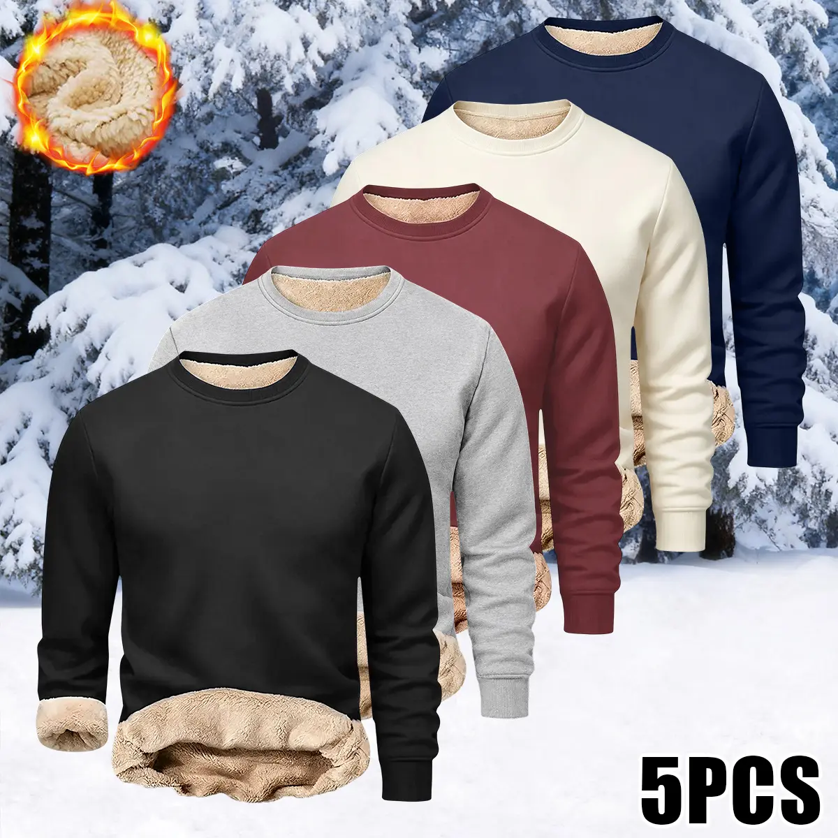 JOGWAVE Men's Thick Fleece Lined Crewneck Long Sleeve Pullover Sweatshirt - Plain, Regular Fit, Casual Basic Menswear Top, Warm Comfortable for Everyday Wear & Commuting