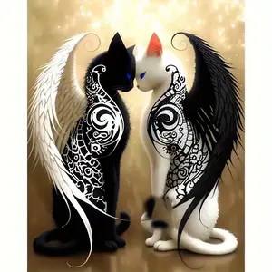 1pc 5D DIY Winged Cat Pattern Design | Discount Feast, Start Your Money Saving Journey | This Diamond Painting Kit Uses Unique Acrylic (PMMA) Full Round Diamonds | Mosaic | Embroidery Art Craft Canvas | Suitable for Wall Decoration