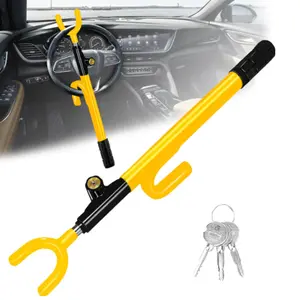 Heavy Duty Steering Wheel Lock Universal Anti-Theft Car Security Device with Adjustable Length & 3 Keys Fits Cars Trucks Vans SUVs Yellow
