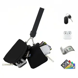 Portable KeyChain Wallet Wristlet Wallets For Women Mini Zip Dual Pouch Wristlet For Lady