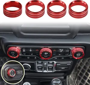 Air Conditioner Headlight Center Consoles Switch Knob Cover Trim for 2018-2026+ Jeep Wrangler JL JLU Gladiator JT 4XE Interior Accessories, Red Aluminum Alloy 4pcs