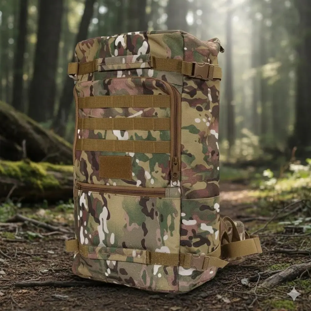 50L Waterproof Tactical Backpack for Hiking & Camping, Durable Tear-Resistant Nylon, Convertible Carry Options, Multiple Attachment Points, Separate Sleeping Bag Compartment, Hydration Ready, Adjustable Straps, Breathable Design for Outdoor Adventures