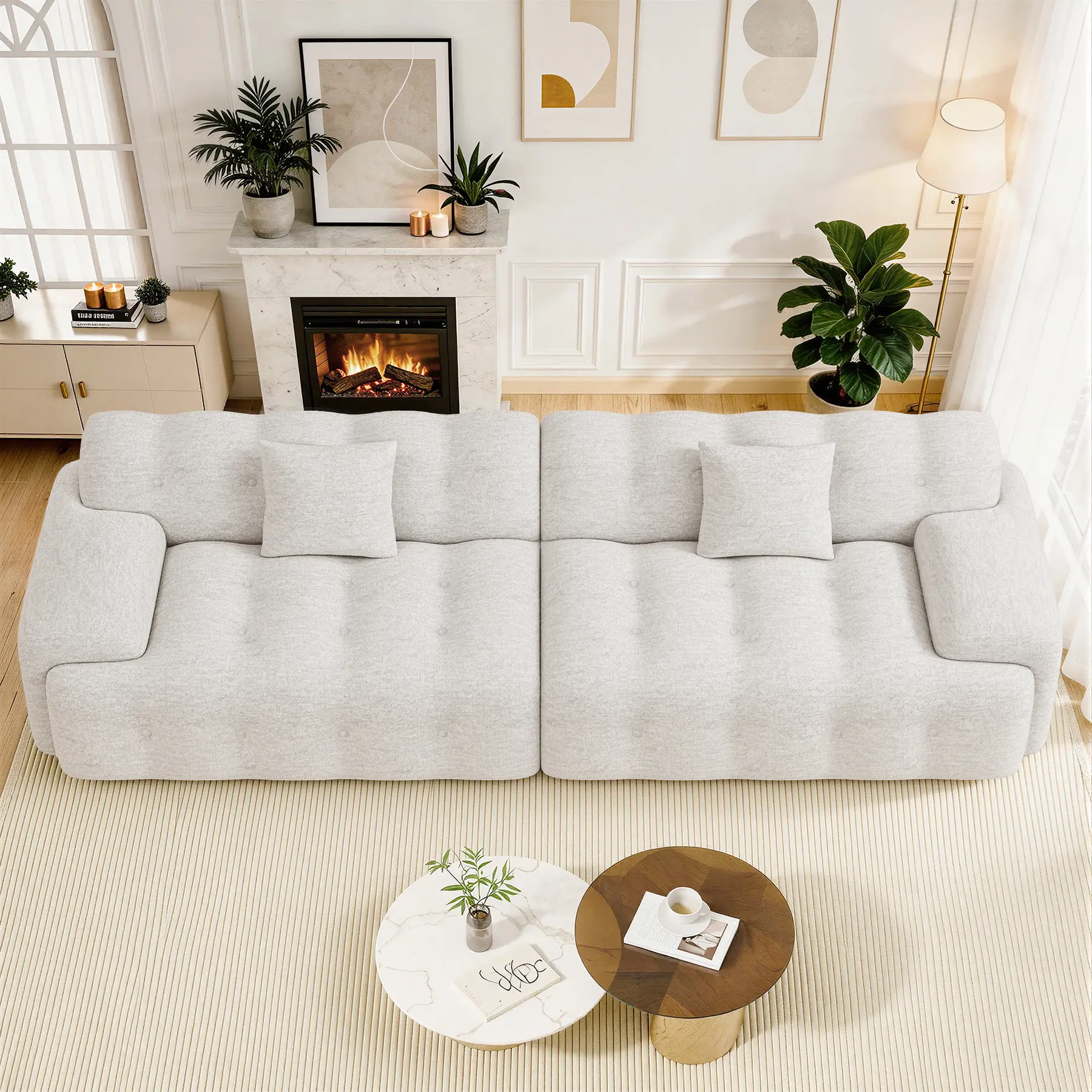 113" Wide Boneless Chenille Fabric Sectional Sofa - Oversized 3-Seater Cloud Couch, 13" Wide Armrests, 26.0" Deep Seats, No Assembly, Modular Flexible Configuration, Living Room Furniture Couches for Living Rooms