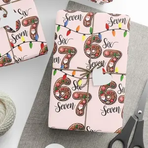 [Blackk Friday Sale]67 Christmas Wrapping Paper, Pink Gingerbread Cookie Gift Wrap, Sweet Holiday Wrapping Sheet, Cute Six Seven Number Gift Wrap Roll luxury xmas festive Meme decor wrap paper
