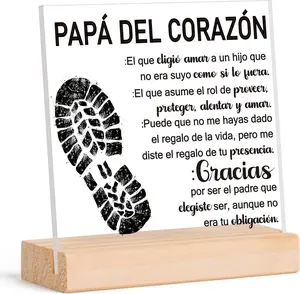 Yopyame Spanish Stepped up Dad Gifts - Idea PAPÁ DEL CORAZÓN Acrylic Gift for Stepfather Keepsake Paperweight for Step Dad Father'S Day Christmas Gift for Step Dad from Stepdaughter Stepson in Spanish