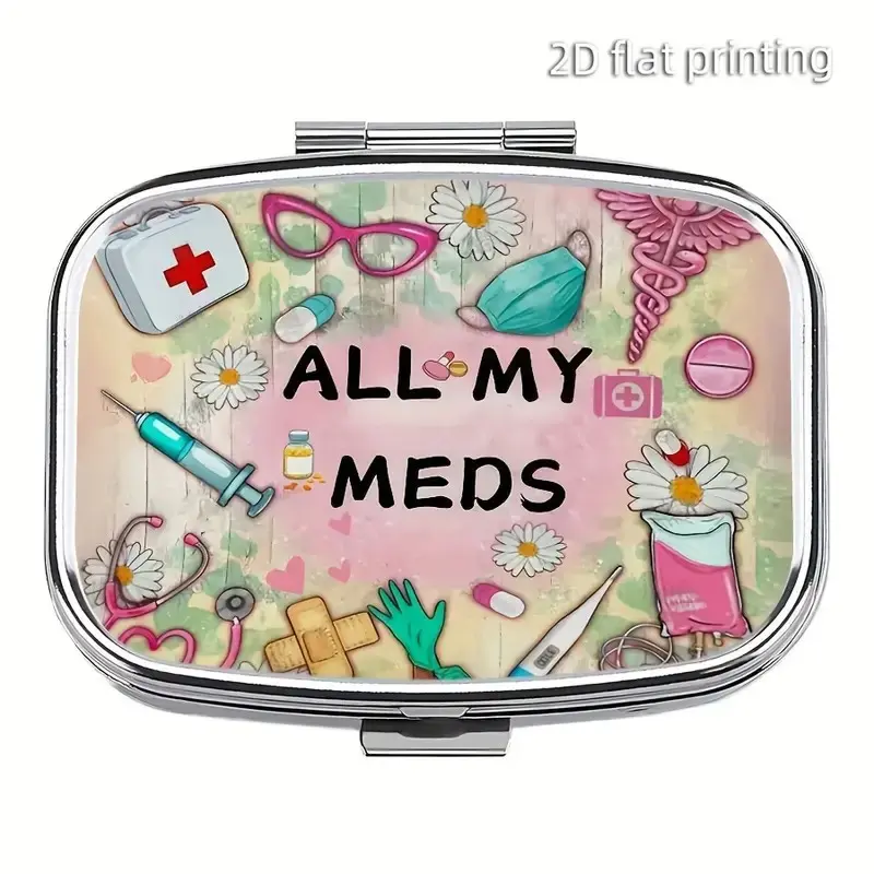 Portable Compact Medicine Box, Cute Small Pill Organizer, Vitamin Dispenser, Supplement Organizer, Medical Organizer, Easy to Carry, Suitable for Wallet, Healthcare, Daily Drug and Vitamin Storage