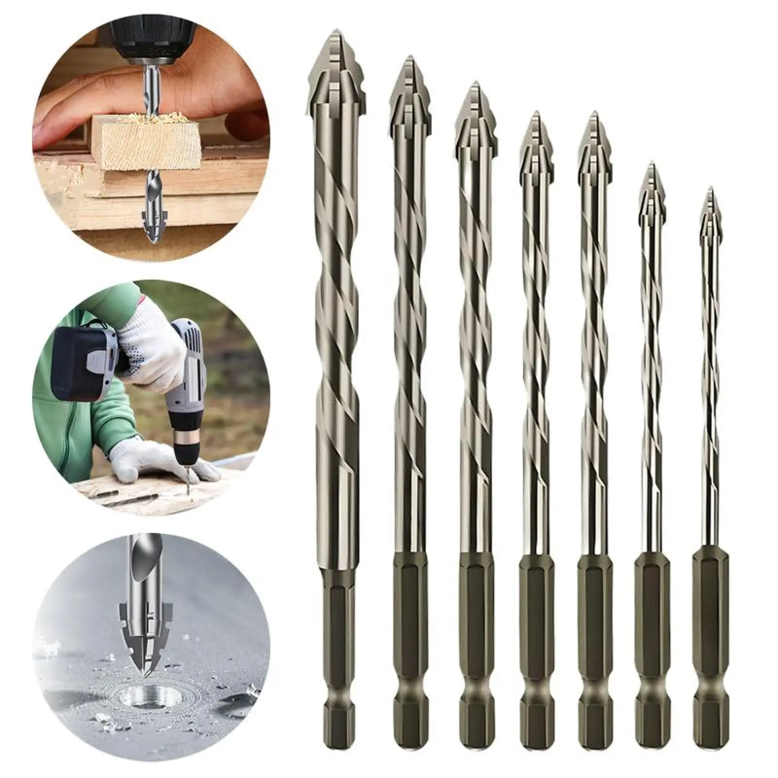 7PCS Masonry Drill Bit Set,Industrial Strength Carbide Drill Bit Tip,Sawtooth Eccentric Drill Bit Set,Suitable for all Tiles,Ceramics,Glass,Marble,Concrete,Stainless Steel.