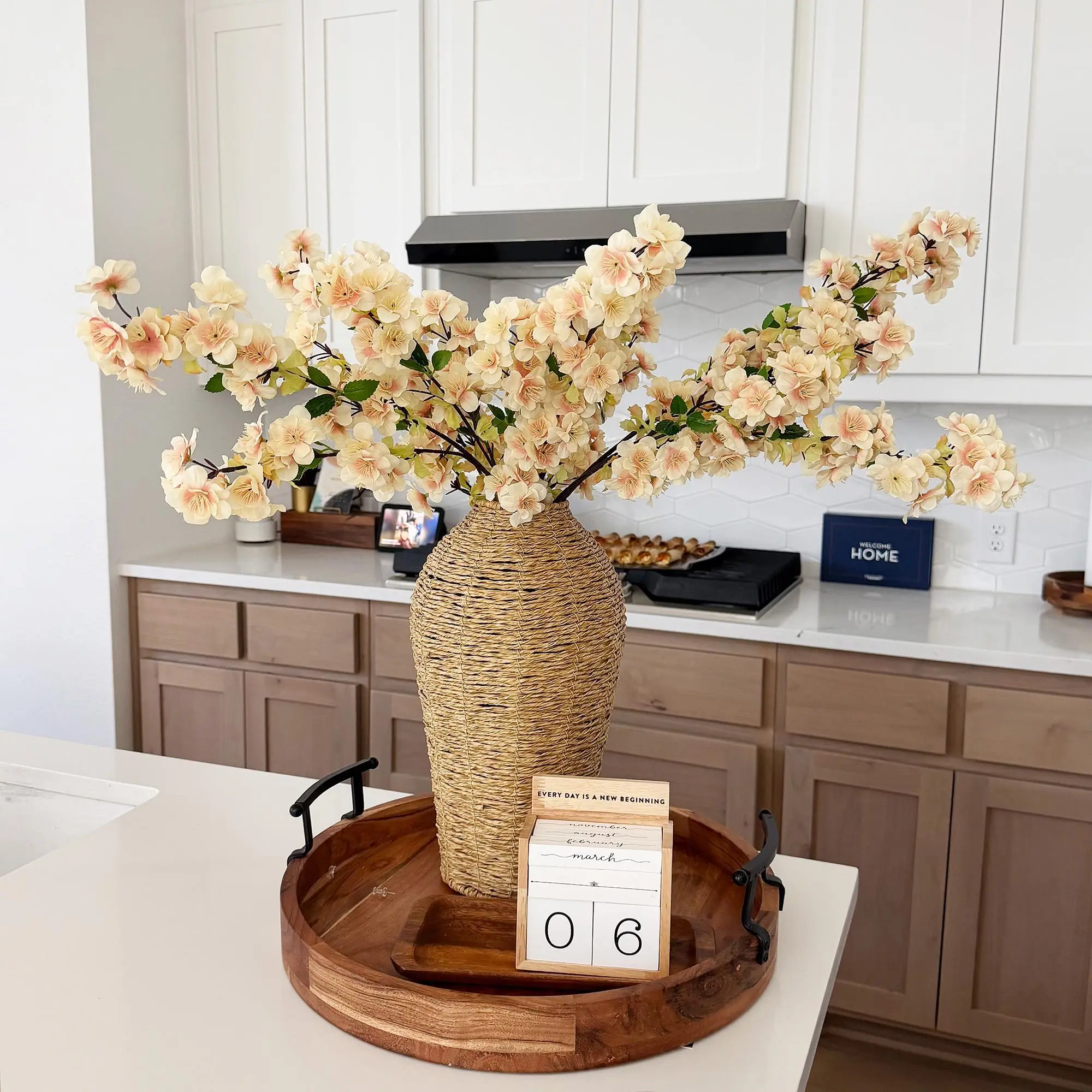 25" Faux Champagne Pink Sakura Branch, Realistic Cherry Blossom Stems for Wedding Decor, Spring Home Styling, Event Floral Arrangements