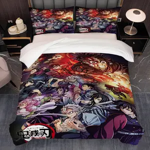 3pcs Tanjiro Theme pattern printing, exquisite patterned three-piece bedding set, quilt cover and pillowcase, soft and comfortable, perfect for home bedroom room, suitable for all seasons, best home and gift, 1 Duvet Cover + 2 Pillowcases (No Insert)