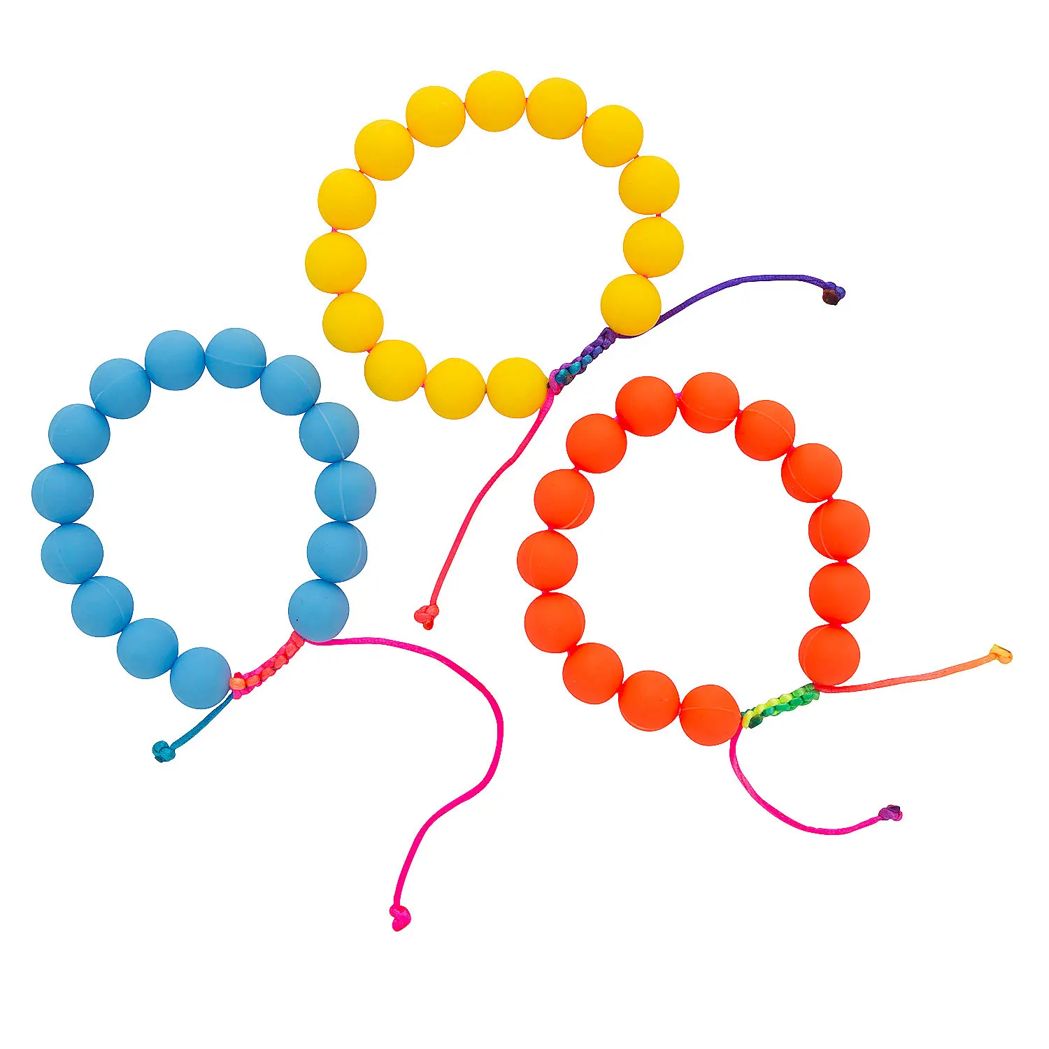 Beaded Bracelet Set, 12 Pc. Bright Color Silicone Rubber Bracelets for Kids, 13.75 in Stretchy Assortment for Party Favors, Silicone Rubber Bracelet