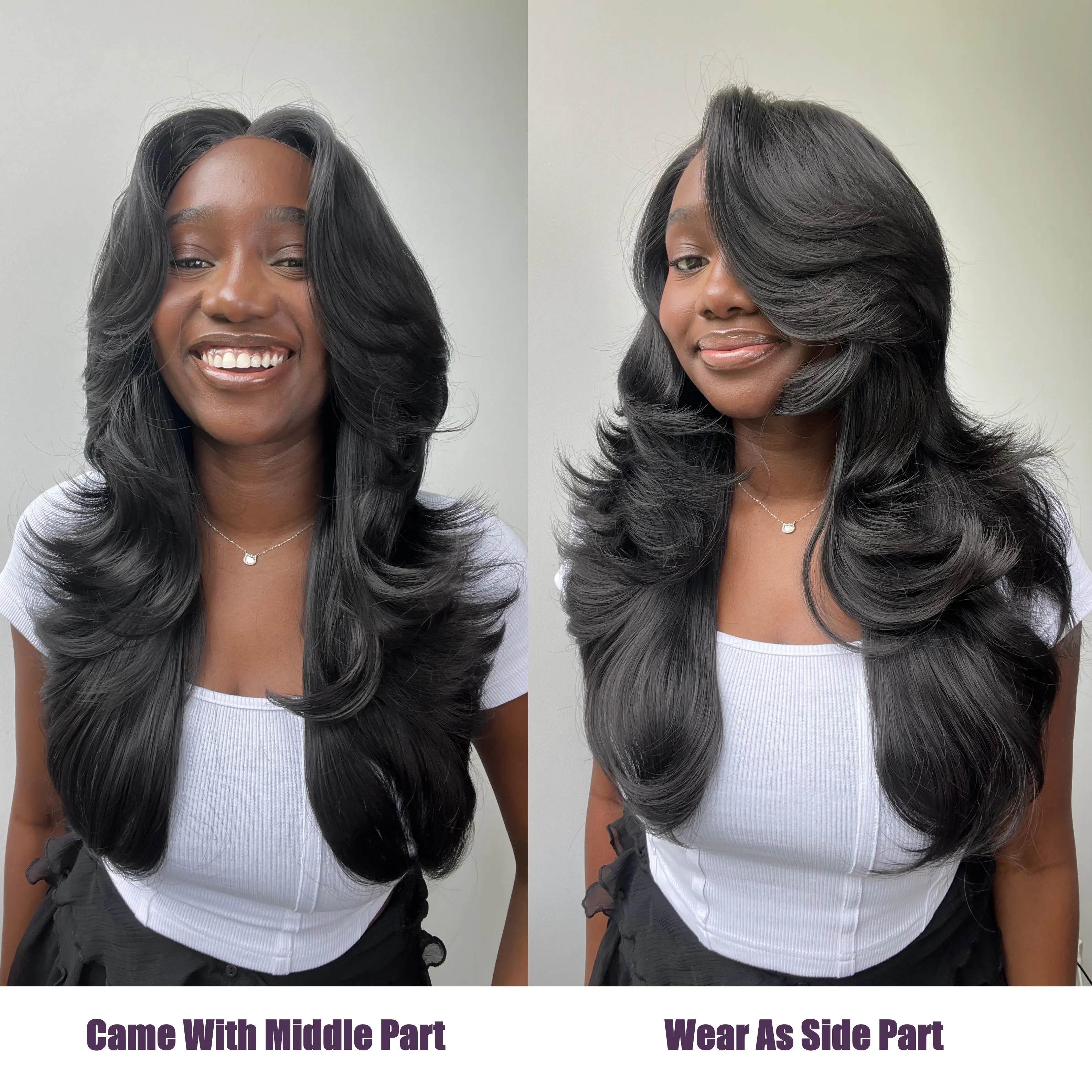 [Detroit Layers]24 Inches Big Head Friendly Kash Doll Layers Beginher Hair Extra Full & Voluminous Middle Part Heat Resistance Fiber 250% Density Big-Head Friendly T-Part Lace Synthetic Pre-Cut Glueless Wigs Natural Black Color SummerVibes