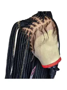 36Inch Synthetic Long Box Braided Wig Full Lace Straight Cornrow Braiding Wig Burgundy Knotless Cornrow Braid Wig With Baby Hair