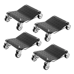 4-Piece Steel Car Dolly, Heavy-Duty Wheel Movers with Brakes and Lock for Vehicle Relocation, Black