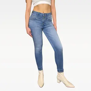 Vogatiques Mid Rise Stretchy Skinny Jeans Button Fly Comfort Casual Streetwear For Summer Super Soft Bell Button Ankle Denim Pants 10KJ Starched Jeans Slim-fitting Plain Womenswear Bottom Underwear Lady