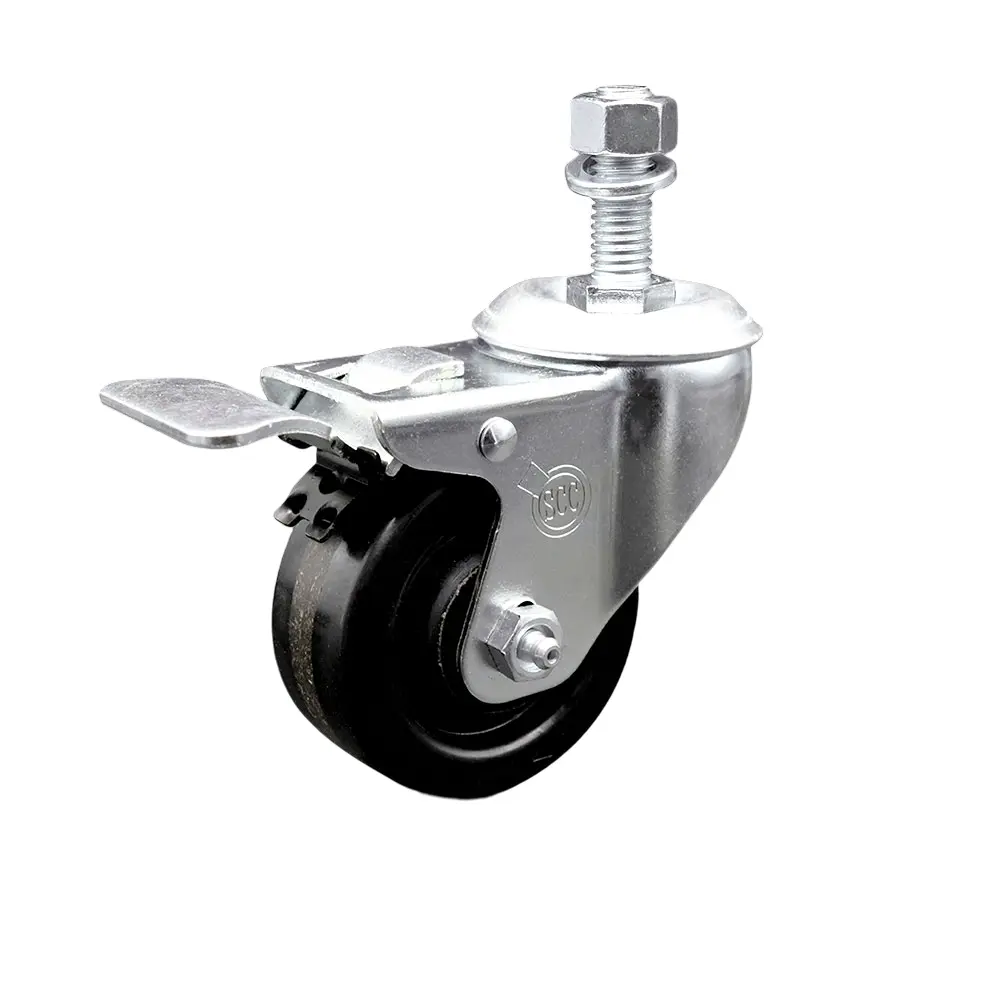 Service Caster SCC-TSTTL20S314-PHS-M1215 Phenolic Swivel Threaded Stem Caster with 12 mm Stem, 3 x 1.25 in. Black Wheel, Total Locking Brake, Ball Bearing Design, 300 lbs Capacity for Carts, High Resistance To Impact, Protection For Floors