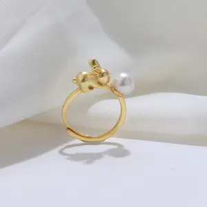 Rabbit pearl ring/fresh water pearl ring/Pearl Ring for Engagement/Custom Pearl Ring/Handmade Pearl RingPearl Ring for Women