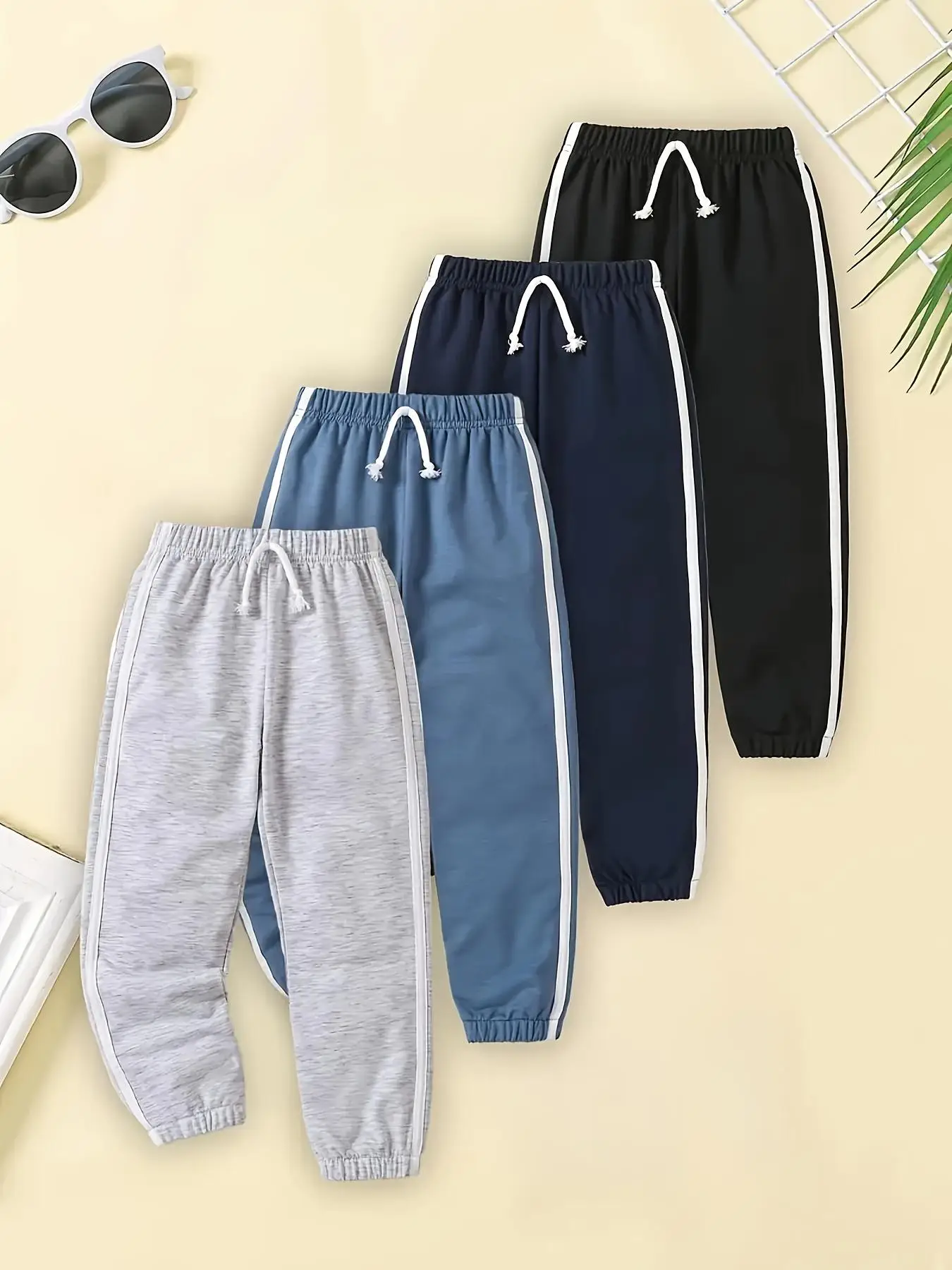 Boys' Solid Side Stripe Drawstring Waist Sweatpants, Casual Comfy Jogger Pants for Daily Wear, Kids Bottoms for All Seasons