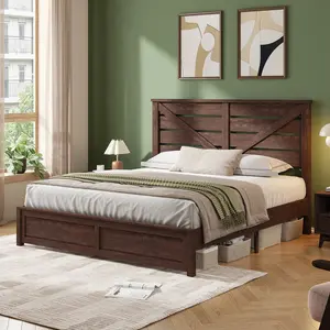 AMERLIFE Farmhouse Wooden Bed Frame, Platform Bed Frame with 49.2" Headboard/No Box Spring Needed/Noisy Free/Easy Assembly wood bedframe