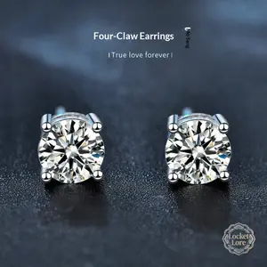 Moissanite 925 Sterling Silver Round Stud Earrings, Hypoallergenic Silver Needles, Elegant and Delicate Earrings for Students, Versatile and Stylish Design, Wholesale Jewelry Mother's Day gift