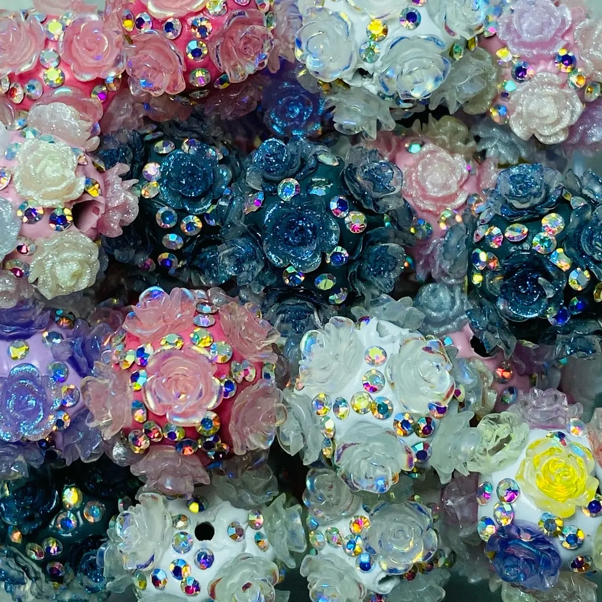 Flower rhinestone bead 3D , mix 3 pcs (flower)