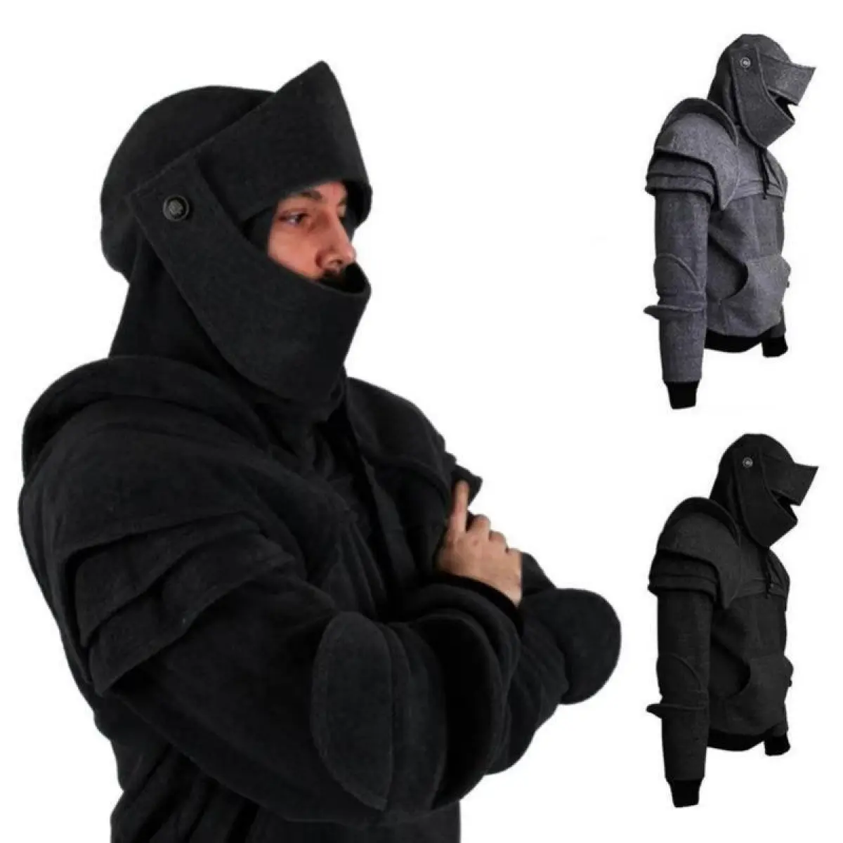 2026 Men Sweatshirt Solid Color Front Pocket Pullover Hoodie Medieval Style Face Cover Hooded Knight Halloween Clothing Men's Tactical Long Sleeve Striped Hawaiian Polo Cotton Linen Guayabera Beach V-Neck Casual