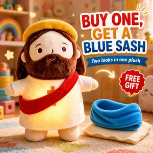 Breathing Glow Plush Doll with Soft Music, Calming Light-Up Belly Baby Comfort Toy for Sleep, Cuddly Soothing Companion with Blue Sash Gift,  Christian Catholic Religious Plushie Gifts for Kids Baby Adult summervibes