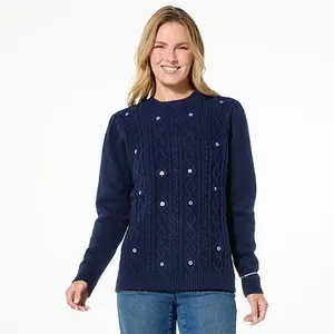 DG2 by Diane Gilman Rhinestone Embellished Cable Knit Sweater