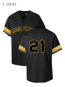 Men's Letter & Number Embroidery Contrast Binding Baseball Jersey, Sporty Jersey, Loose Casual Button Front Baseball Top for Training & Competition, Baseball Outfielder Equipment, Sportswear Top