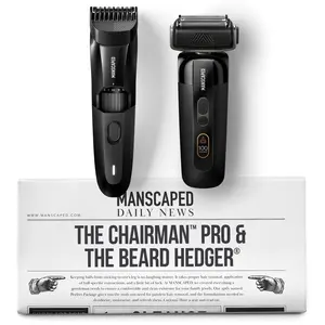 MANSCAPED® The Chairman™ PRO Men’s Electric Foil Face Shaver & The Beard Hedger® Men's Beard Trimmer, 20 Length Adjustable Blade Wheel, Stainless Steel T-Blade for Precision Facial Hair Trimming