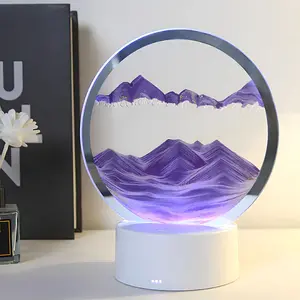 Mobile Sand Painting Decorative Lamp, Liquid Motion with Light (7 Colors/touch Control), Round Glass Flowing Sand Art, Relax Sensory Desk Decoration