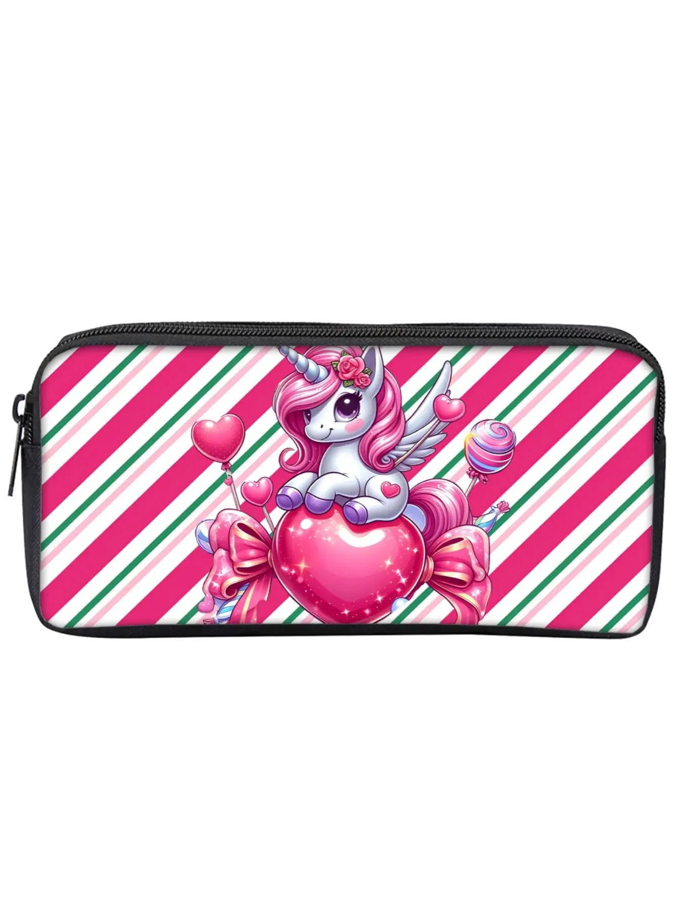 Single-layer pencil case with unicorn and pony print