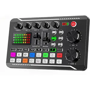 Professional Live Sound Card Audio Mixer with Bluetooth & OTG, Portable DJ Mixer Board with 16 Sound Effects, 4 Voice Changers, 1200mAh Battery for Live Streaming, Podcasting, Gaming