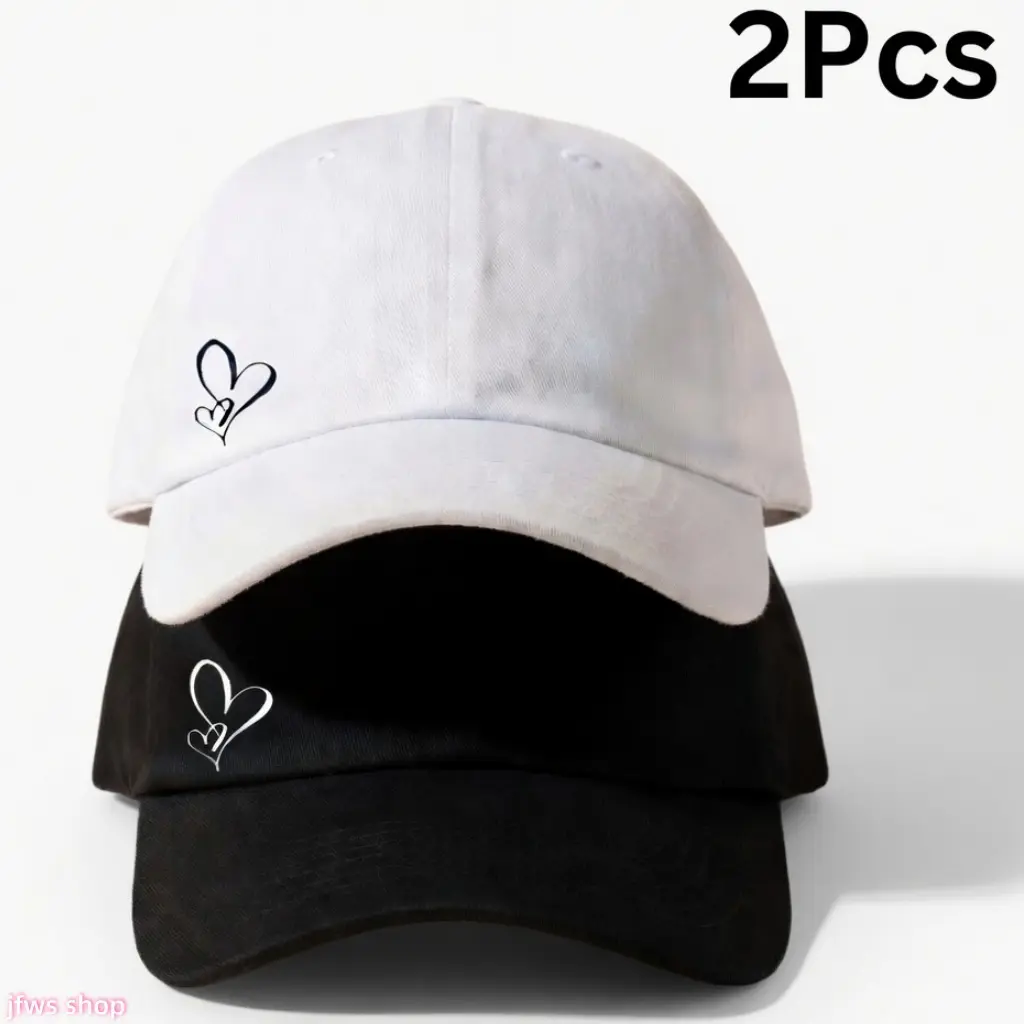 2-Pack 2026 New Spring Summer Heart Motif Baseball Hats, US Inspired Light Luxury Cute Adjustable Sun Protection Hats, Breathable Cloth Daily Casual Lightweight Outdoor Accessories for Women homedecor
