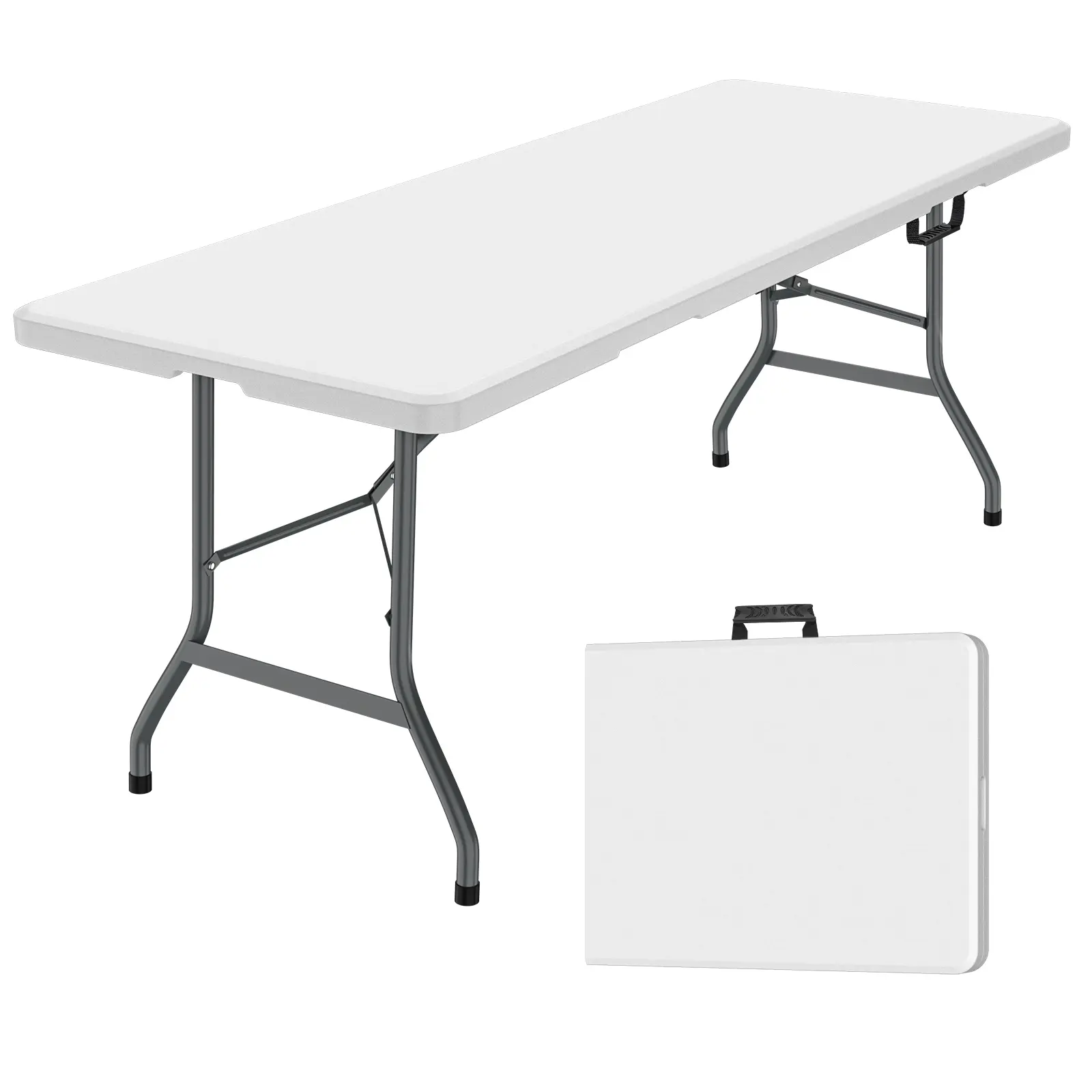 FASTWING Plastic Folding Table (6FT/4FT), Portable Indoor Outdoor Picnic Table with Lock & Handle, for Camping, Party - White