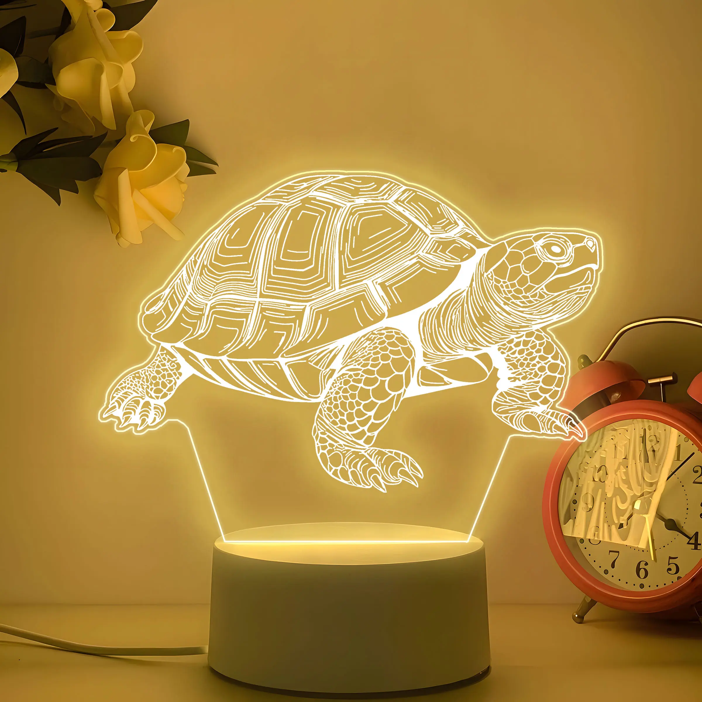 Acrylic Night Light with 3D Illusion Turtle, Thanksgiving Christmas Gift, Multifunctional Heart Theme Decorative Lamp Led Mood Light for Home Pet Store Room Cafe Desk Bedroom Led Light Up
