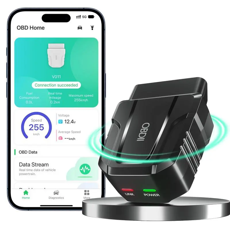Bluetooth OBD2 Scanner Automotive Tool, Plug-and-Play OBDII Code Reader with No Subscription Fee, Full Scan for Check Engine, ABS, SRS, TPMS, Live Data, Compatible with 1996+ Automatic Vehicles in USA/Canada