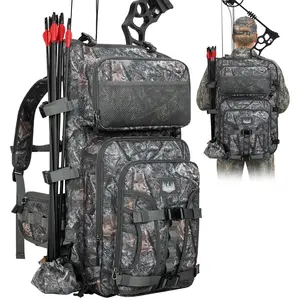 Men's 900D Poly Waterproof Archery Backpack, 900D Polyester Bow Hunting Bag with Detachable Tube, Full-Padded Compound Bow Case, Multi-Pocket Saddle Bag with Game Hauling Straps