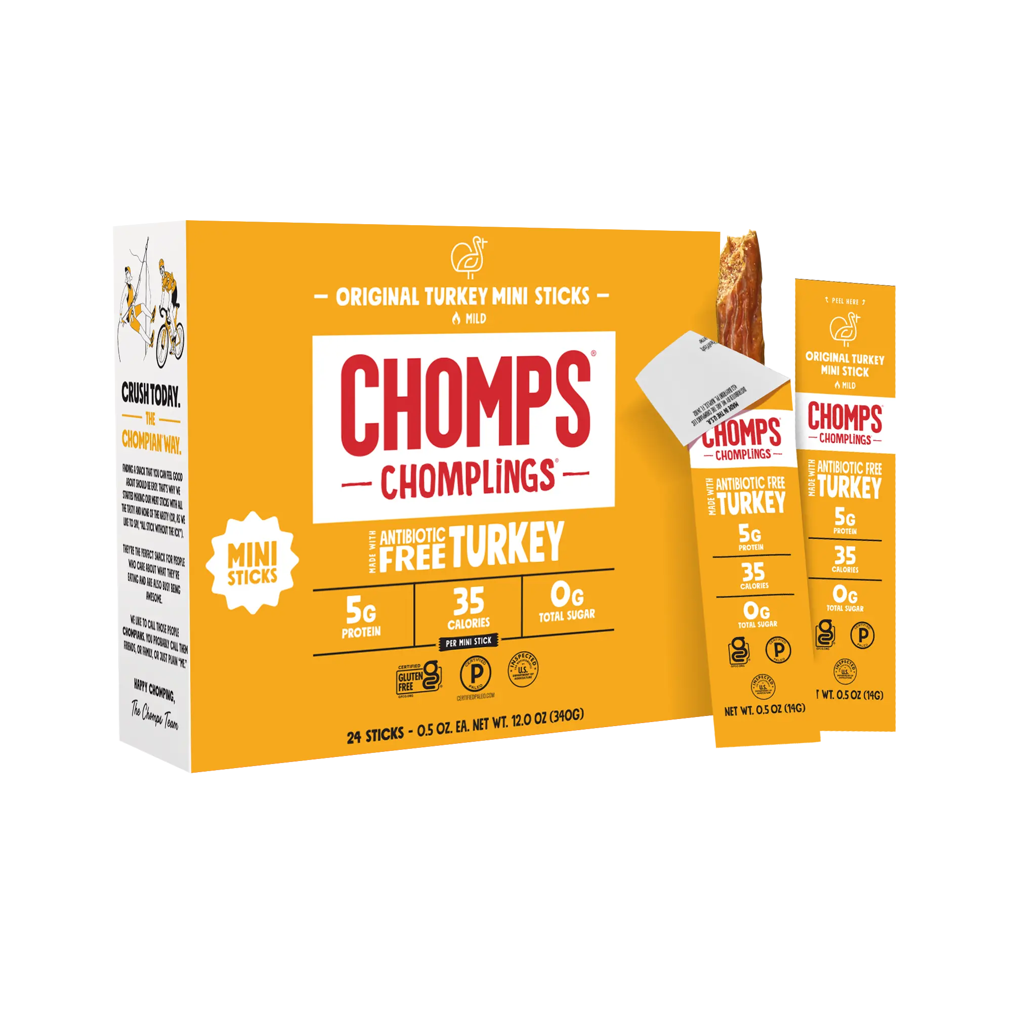Chomps Mini Original Turkey Sticks - Flavorful Real Ingredient 0g Sugar 5g Protein Snack